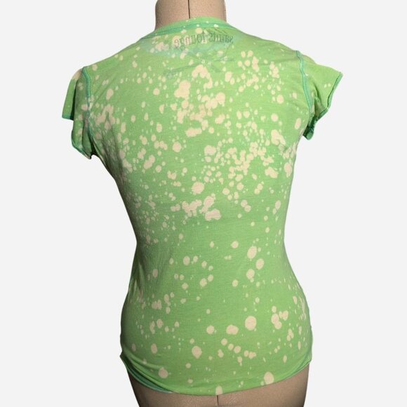 bright green y2k bleached rainbow hearts t-shirt L - Picture 2 of 4